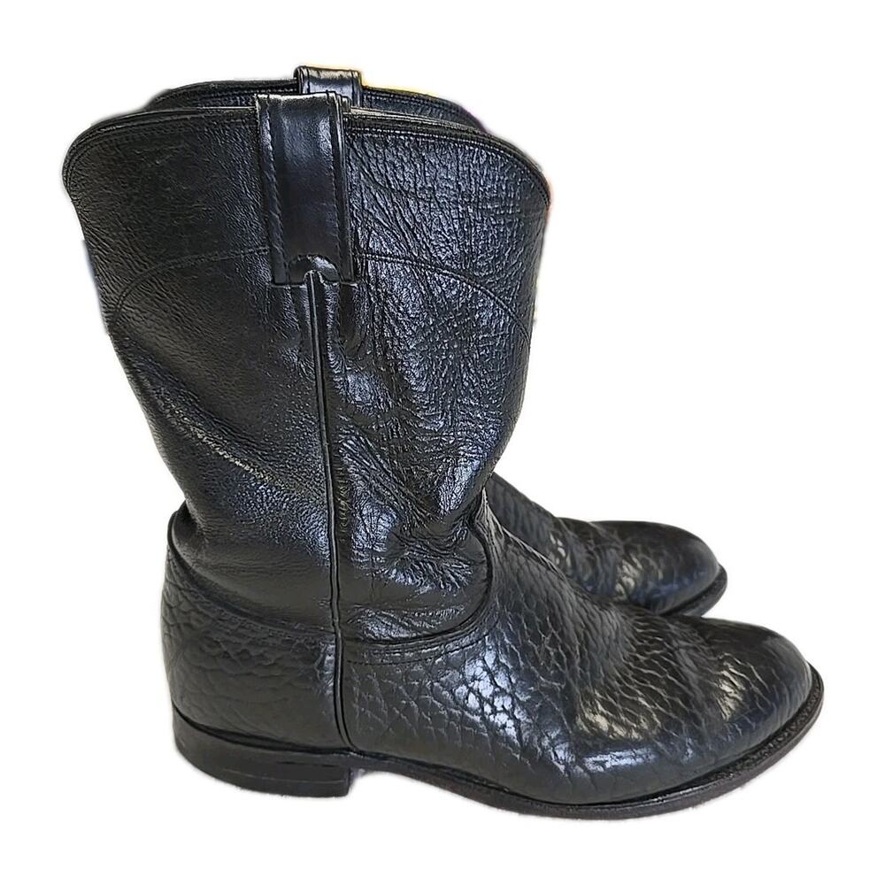 Justin 3187 Black Bullhide Roper Boots Mens 10.5 EE VTG USA Western Leather Work